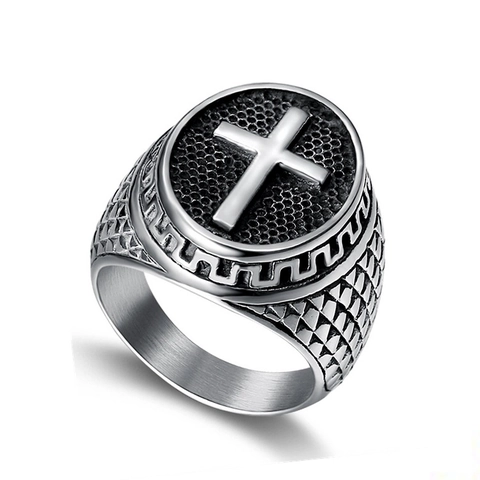 Anello Croce in Acciaio al Titanio Retro Punk per Uomo Anello a Fascia Biker Gotico Religioso in Acciaio Inossidabile Lucido