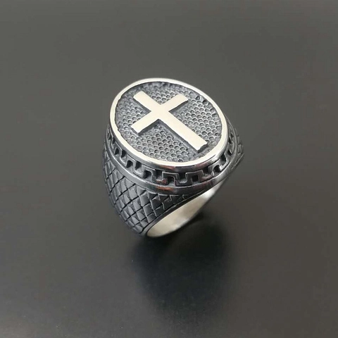 Anello Croce in Acciaio al Titanio Retro Punk per Uomo Anello a Fascia Biker Gotico Religioso in Acciaio Inossidabile Lucido