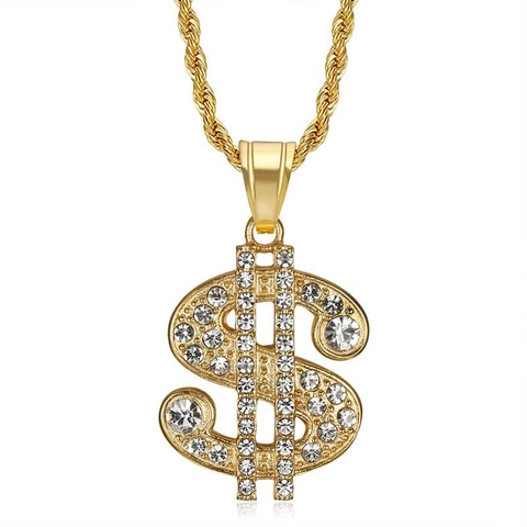 Hip Hop Dollarteken Hanger Ketting Voor Heren Titanium Staal Iced Out Strass Plaveisel Geldsymbool Goud Zilver Vergulde Sieraden