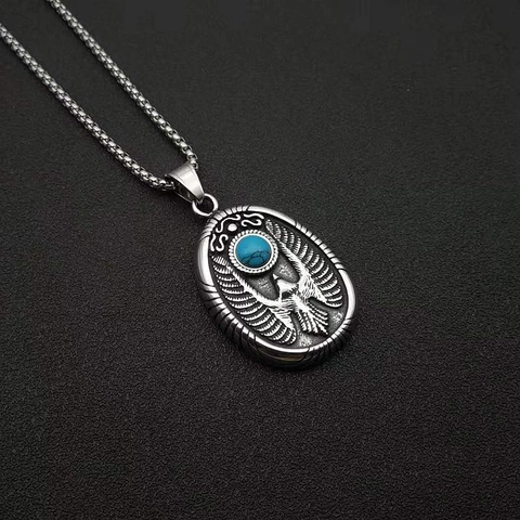 Collar de Colgante de Águila de Turquesa de Acero de Titanio Punk Vintage para Hombres Mujeres Joyería de Tótem de Animal Retro Pulido