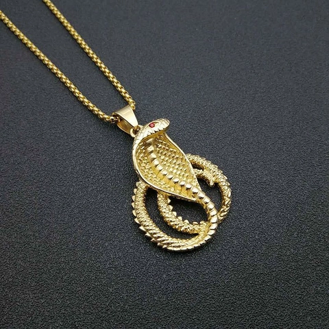 Collana con Ciondolo a Forma di Cobra in Acciaio Inossidabile Hip Hop Placcata in Oro con Occhi di Strass Gioielli Animali