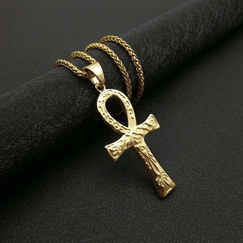 Collar con Colgante de Llave de Ankh Egipcio de Acero Inoxidable Hip Hop Joyas de Cruz Religiosa Vintage para Hombres Mujeres