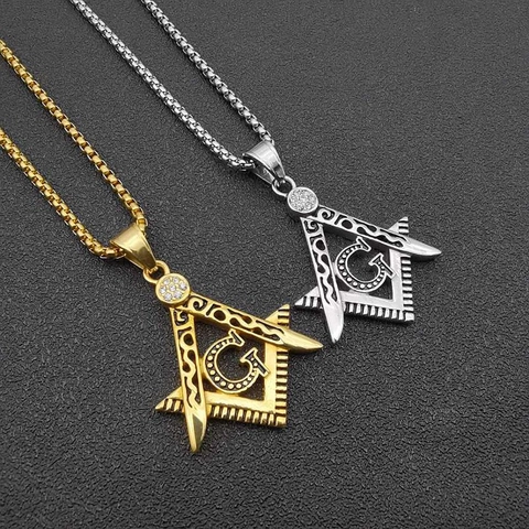Hip Hop Titanstahl Freimaurer Quadrat Kompass G Anhänger Halskette Gold Silber Strass Pave Unisex Schmuck Geschenk