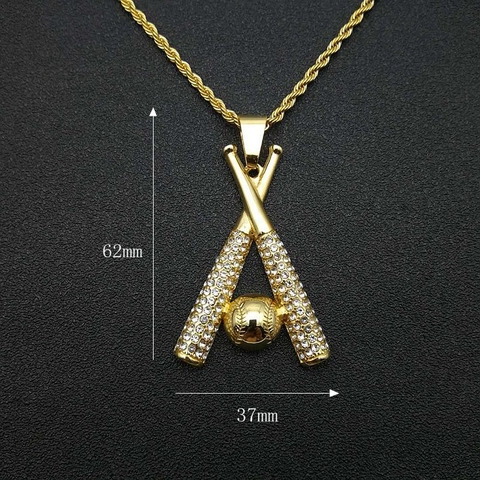 Hip Hop Titanium Steel Gold Plated Baseball Bat Pendant Necklace With Rhinestone For Men Women Iced Out Jewelry