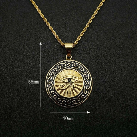 Collar con Colgante de Ojo de Horus Egipcio Chapado en Oro Acero Inoxidable Diamantes de Imitación Joyería Hip Hop para Hombre Mujer
