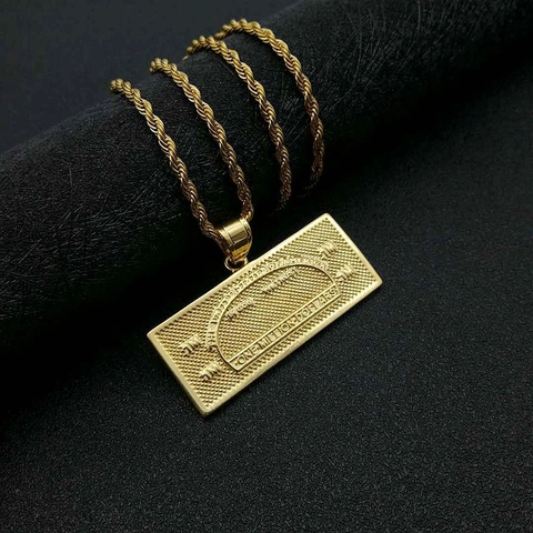 Collana con Ciondolo Banconota da un Dollaro Hip Hop Oro Acciaio al Titanio Strass Gioielli per Uomo Donna