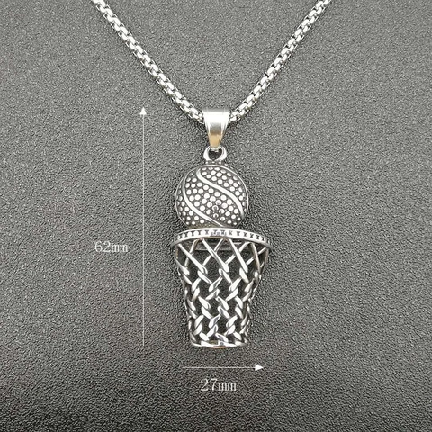 Collana con Ciondolo a Canestro da Basket in Acciaio Inossidabile Vintage Punk per Uomo Donna Collana Sportiva Lucida Gioielli Regalo
