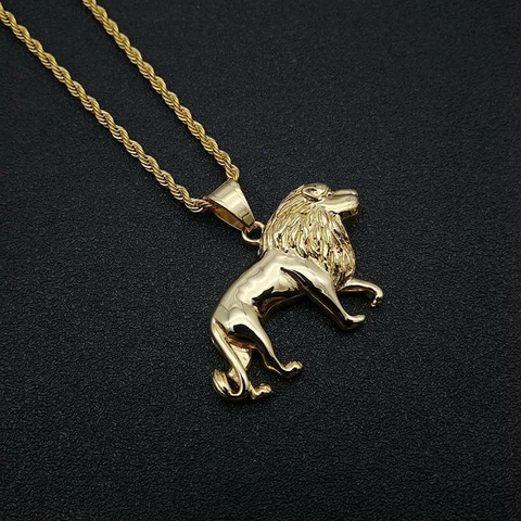 Hip Hop Lion Head Pendant Necklace Titanium Steel Animal Lion Jewelry For Men Personalized Punk Style Gold Necklace