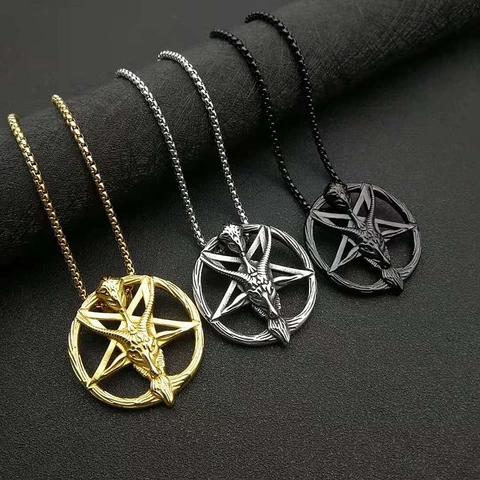 Collana con Ciondolo Baphomet Testa di Capra Pentagramma Vintage per Uomo Donna Acciaio Inossidabile Punk Gotico Gioielli