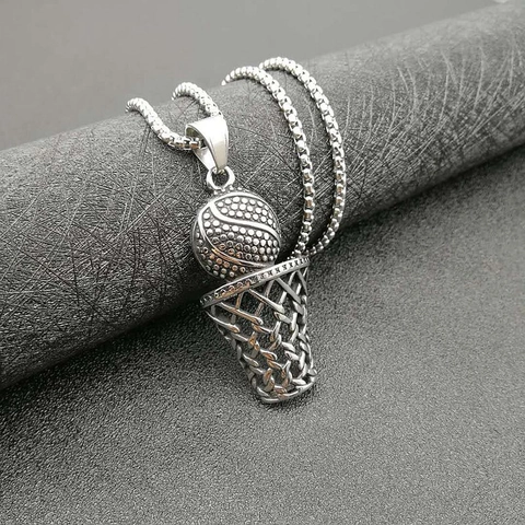 Collana con Ciondolo a Canestro da Basket in Acciaio Inossidabile Vintage Punk per Uomo Donna Collana Sportiva Lucida Gioielli Regalo