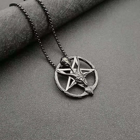 Collana con Ciondolo Baphomet Testa di Capra Pentagramma Vintage per Uomo Donna Acciaio Inossidabile Punk Gotico Gioielli