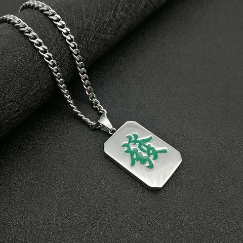 Collana con Ciondolo a Doppia Faccia con Caratteri Cinesi Mahjong Hip Hop Gioielli in Acciaio Inossidabile Regalo di Prosperità Uomo Donna