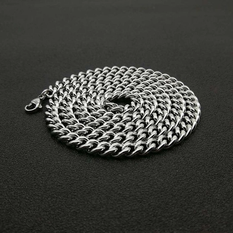 Collana Hip Hop Maglia Cubana Unisex in Acciaio al Titanio Lucidato Curb Chain Streetwear Gioielli per Uomo Donna Colore Argento