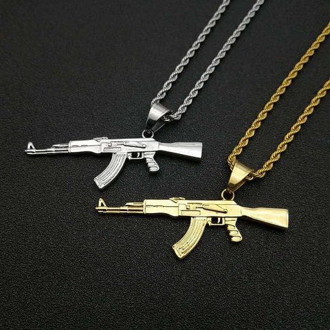 Hip Hop Iced Out AK-47 Geweer Hanger Halsketting Roestvrij Staal Verguld Strass Hanger Heren Sieraden