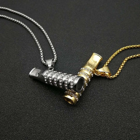 Collar con Colgante en Forma de Boquilla de Acero de Titanio con Strass Hip Hop Punk Dorado Color Acero Joyería Street para Hombres