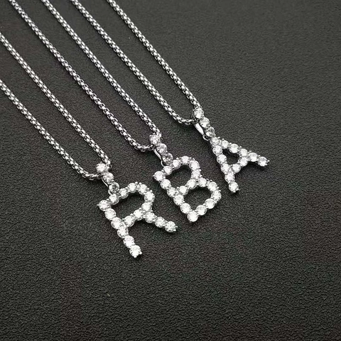 Collana con Pendente a Lettera in Acciaio Inossidabile 316 Hip Hop Zirconia AAA Placcato Oro Pendenti con Iniziali Intarsiate per Uomo Donna Gioielli da Collo