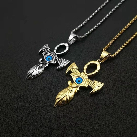 Vintage Acciaio Inossidabile Egiziano Occhio Di Horus Croce Ankh Collana Con Ciondolo Da Uomo Religioso Gioielli Lucidati Regalo