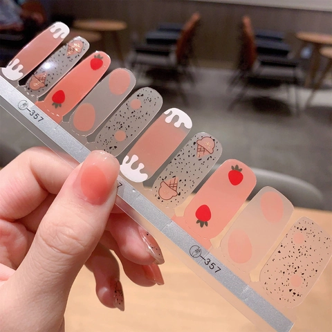 Süße Orange Eiscreme Erdbeere Muster Nagelsticker Selbstklebend Full Cover Abnehmbare Niedliche Nagelwraps Für Damen