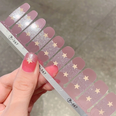Adesivi per Unghie Sfumati Rosa con Motivo a Stella Dolce Glitter Argento Unghie Finte per Donna Decorazione Fai-da-te TL367