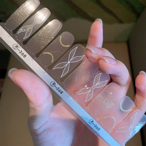 Adesivi per Unghie Sfumati Rosa Nudo Fiocco Design Coda di Pesce Catena d'Oro Decorazione per Manicure 3D per Donna