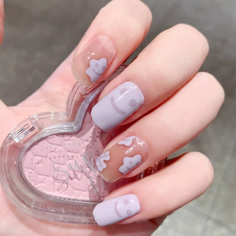 Adesivi per Unghie Viola Lavanda Faccina Sorridente Floreali Impermeabili Unghie Finte Minimaliste Fai da Te Donna Gioielli TL358