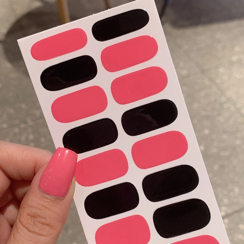 Roze Zwart Contrastkleur Zelfklevende Nagelstickers Minimalistisch Effen Kleur DIY Manicure Decoratie Full Wrap Nagel Decals
