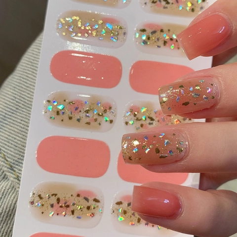 Adesivi per Unghie Sfumati Rosa Paillettes LT-015 Foglia d'Oro Glitter Manicure DIY Impermeabile Decorazione Donna