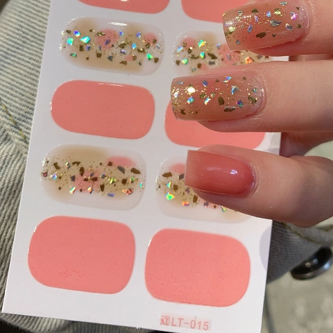 Adesivi per Unghie Sfumati Rosa Paillettes LT-015 Foglia d'Oro Glitter Manicure DIY Impermeabile Decorazione Donna