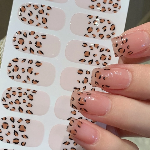 Adesivi per Unghie Stampa Leopardata Marrone Chiaro Rosa Nude Stile Francese Decorazione Manicure Fai Da Te per Donna