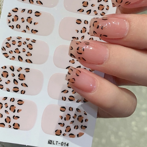Adesivi per Unghie Stampa Leopardata Marrone Chiaro Rosa Nude Stile Francese Decorazione Manicure Fai Da Te per Donna