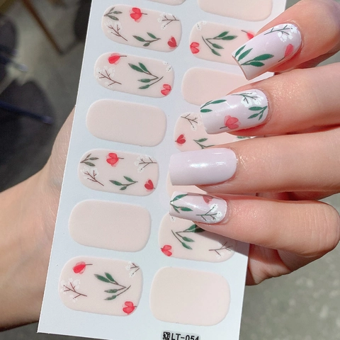 Pegatinas de Uñas Florales de Tulipán Rosa Claro Diseño de Flores Manicura DIY Pegatinas de Esmalte de Uñas Autoadhesivas