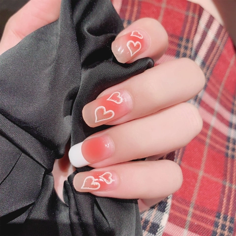Valentinstag Herz Nagelaufkleber Süßer Blush Farbverlauf Rot Rosa Full Cover Nagel Wraps Kunststoff Deko Für Damen