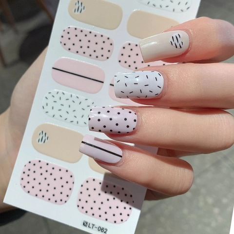 Autocollants De Nail Art Full Wraps Auto-Adhésifs Minimaliste Cœur Point Ligne DIY Décoration De Manucure Pour Femmes