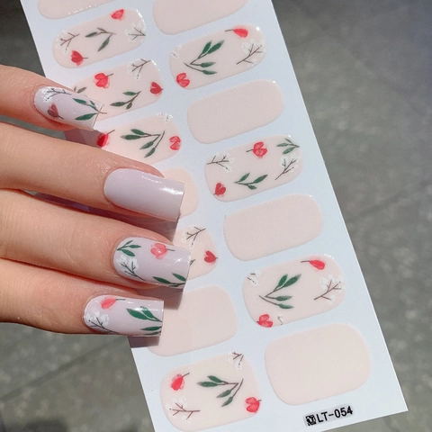 Pegatinas de Uñas Florales de Tulipán Rosa Claro Diseño de Flores Manicura DIY Pegatinas de Esmalte de Uñas Autoadhesivas