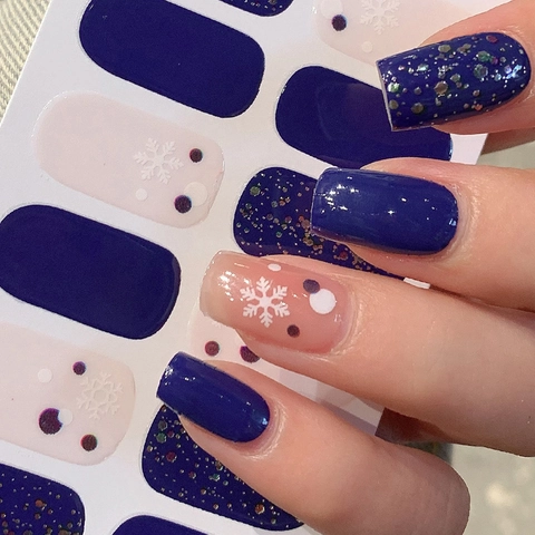 Adesivi per Unghie Fiocco di Neve di Natale Invernale Blu Reale Glitter Decalcomanie per Unghie per Donna Fai da Te