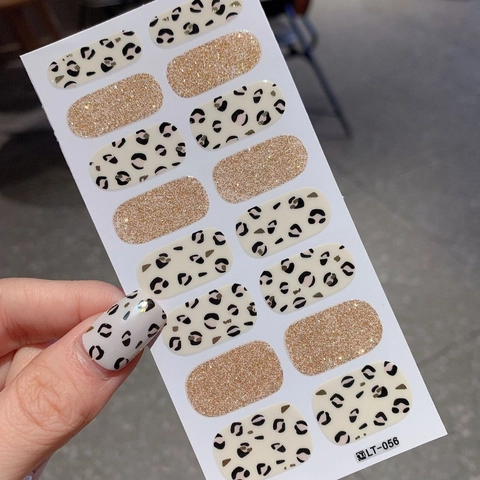 Adesivi per Unghie con Stampa Leopardata Glitter Autoadesivi Fai da Te Manicure Decalcomanie Stile Minimalista Moda Donna