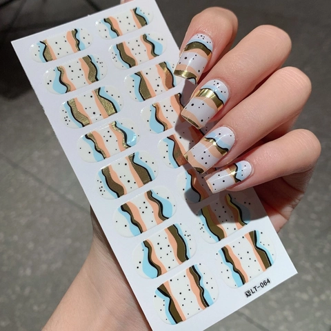 Abstrakte Wellen Goldfolie Nagelkunst Aufkleber Selbstklebend Full Cover Nagel Wraps Minimalistische Maniküre Dekoration Damen LT-064