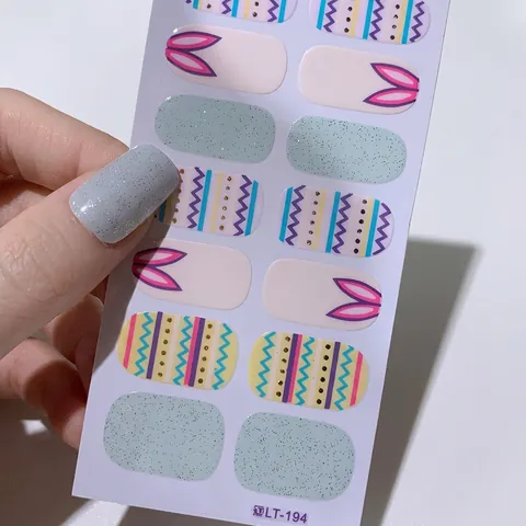Adesivi per Unghie di Pasqua Coniglio Uovo LT-194 Onde Colorate Pois Glitterati Decalcomanie per Unghie Donna Decorazione Unghie Feste