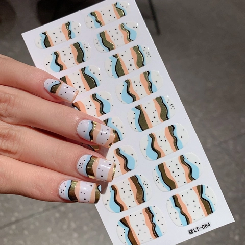 Abstrakte Wellen Goldfolie Nagelkunst Aufkleber Selbstklebend Full Cover Nagel Wraps Minimalistische Maniküre Dekoration Damen LT-064