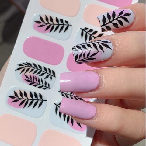 Adesivi per Unghie in Stile Ins con Motivo a Foglia DIY 14 Pezzi Decorazioni per Unghie Sfumate Rosa Viola LT-061