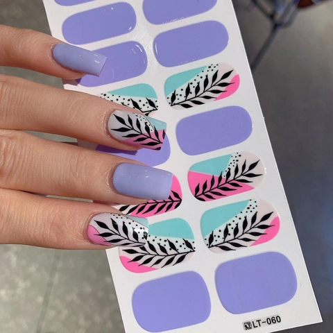 Ins Stil Selbstklebende Nagellack Aufkleber Full Cover Hellviolett Blatt Geometrisches Muster Umweltfreundliche Nagel Sticker LT-060