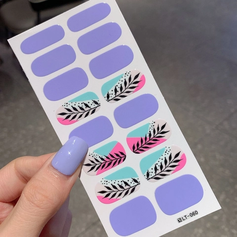 Ins Stil Selbstklebende Nagellack Aufkleber Full Cover Hellviolett Blatt Geometrisches Muster Umweltfreundliche Nagel Sticker LT-060