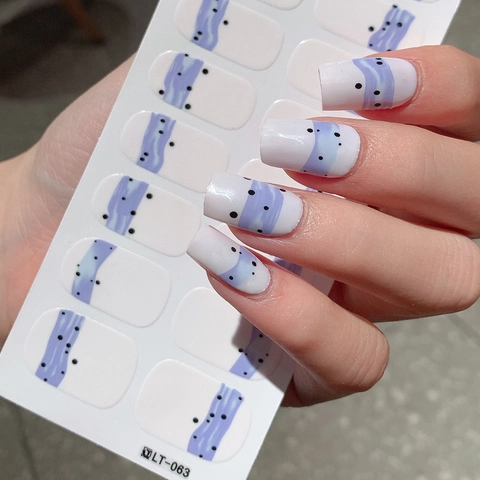 Adesivi per Unghie Autoadesivi a Onde Viola e Pois Neri LT-063 Decorazioni per Manicure Decalcomanie Fai-da-te per Unghie da Donna