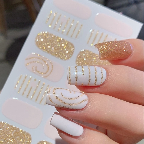 Rosa Glitzer Nagelaufkleber Full Wraps Herz Linie Minimalistisch DIY Maniküre Decals Für Damen Wasserdicht Selbstklebend Nail Art LT-051