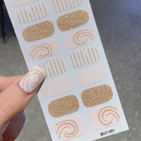 Rosa Glitzer Nagelaufkleber Full Wraps Herz Linie Minimalistisch DIY Maniküre Decals Für Damen Wasserdicht Selbstklebend Nail Art LT-051