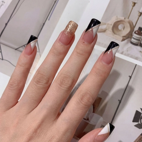 Waterproof Minimalist Nail Stickers For Women Long Lasting Geometric Pattern Gold Glitter Nail Wraps DIY Nail Art Decoration