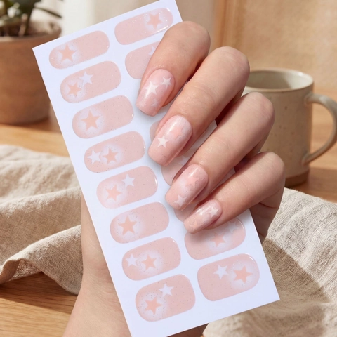 Pegatinas para Uñas con Patrón de Estrellas Minimalistas Degradado Rosa Purpurina Envolturas Artísticas DIY para Mujeres