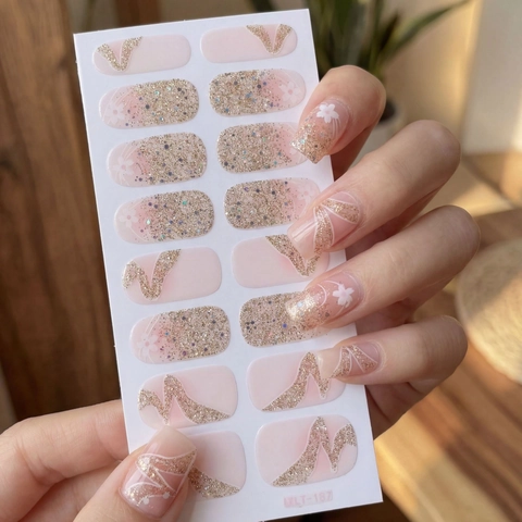 16 Pezzi Adesivi per Unghie in Stile Fresco Giapponese Decorazione Floreale Lusso Leggero Glitter Rosa Sfumato per Manicure