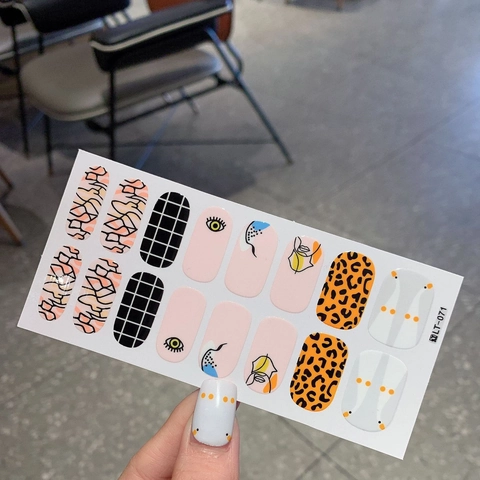Full Cover Nagelaufkleber Abstrakte Augen Leopard Schachbrettmuster DIY Maniküre Mode Nagel Wraps Decals Für Damen