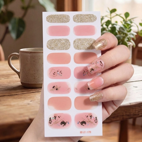 Pegatinas de Arte de Uñas Estilo Ins Rosa Nude Dorado Purpurina Corazón Leopardo Impermeable Full Cover DIY Manicura Mujer Decoración
